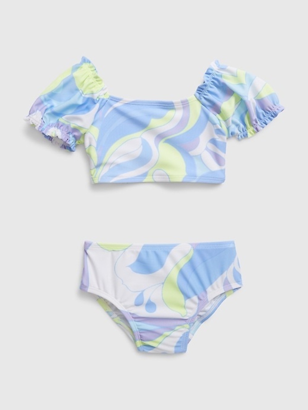 NEW Gap puff sleeve bikini abstract floral marble print